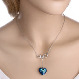 Tuliper 925 Sterling Silver Wave Heart Austrian Crystal Pendant Necklace