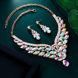 Tuliper Angel Wing Teardrop Bridal Necklace Earrings Austrian Crystal Rhinestone Wedding Jewelry Set