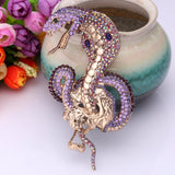 Tuliper Antique Gold Tone Purple Enamel Snake Brooch