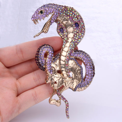 Tuliper Antique Gold Tone Purple Enamel Snake Brooch