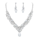 Tuliper Art Deco Cluster Bridal Austrian Crystal Rhinestone Wedding Necklace Earrings Set