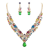 Tuliper Art Deco Cluster Bridal Austrian Crystal Rhinestone Wedding Necklace Earrings Set