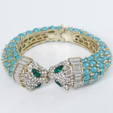 Tuliper Blue Panther Leopard Kiss Austrian Crystal Bracelet Bangle Cuff