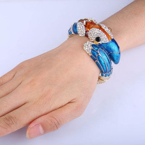 Tuliper Blue Toucan Toco Bird Animal Bracelet Bangle Austrian Crystal Rhinestone Bracelet