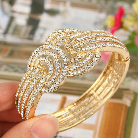 Tuliper Circle Round Bridal Bracelet Austrian Crystal Rhinestone Wedding Bangle Bracelet