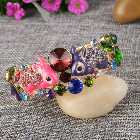 Tuliper Colorful Enamel Rabbit Animal Bracelet Bangle Austrian Crystal Bangle Cuff
