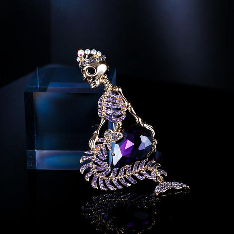 Tuliper Crown Mermaid Skull Skeleton Brooch