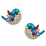 Tuliper Cute Bird Animal Earrings Austrian Crystal Earrings Blue Enamel