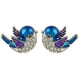 Tuliper Cute Bird Animal Earrings Austrian Crystal Earrings Blue Enamel