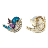 Tuliper Cute Bird Animal Earrings Austrian Crystal Earrings Blue Enamel