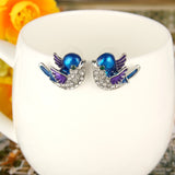 Tuliper Cute Bird Animal Earrings Austrian Crystal Earrings Blue Enamel