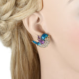 Tuliper Cute Bird Animal Earrings Austrian Crystal Earrings Blue Enamel