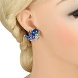 Tuliper Cute Bird Animal Earrings Austrian Crystal Earrings Blue Enamel