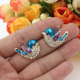 Tuliper Cute Bird Animal Earrings Austrian Crystal Earrings Blue Enamel