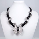 Tuliper Dual Snake Winding Animal Necklace Choker PU Leather Austrian Crystal Rhinestone Necklace