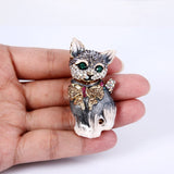 Tuliper Enamel Cartoon Cat Pet Austrian Crystal Rhinestone Brooches