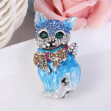 Tuliper Enamel Cartoon Cat Pet Austrian Crystal Rhinestone Brooches