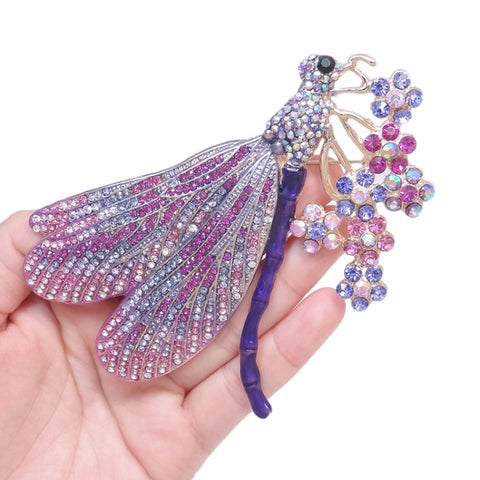 Tuliper Enamel Dragonfly Flower Animal Pins Austrian Crystal Rhinestone Brooches