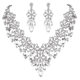 Tuliper Enamel Flower Teardrop Bridal Necklace Earrings Austrian Crystal Rhinestone Set