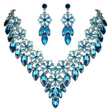 Tuliper Enamel Flower Teardrop Bridal Necklace Earrings Austrian Crystal Rhinestone Set