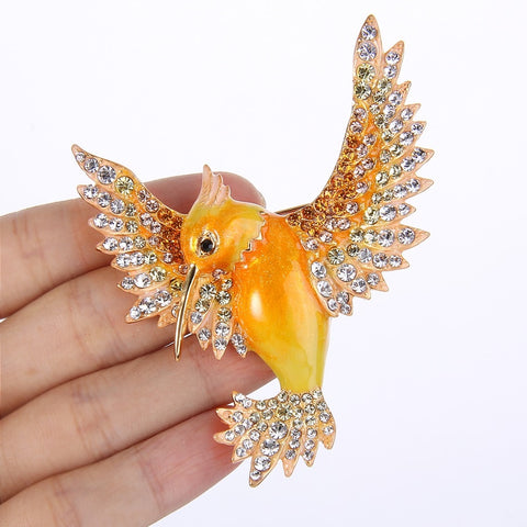 Tuliper Enamel Flying Bird Animal Pins Austrian Crystal Rhinestone Brooches