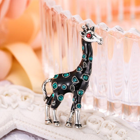 Tuliper Enamel Giraffe Animal Pins Austrian Crystal Rhinestone Brooch