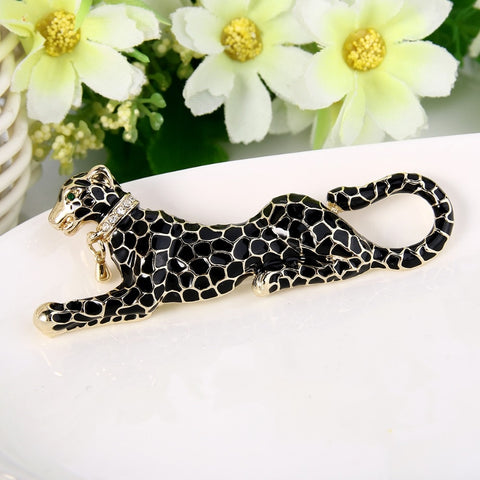 Tuliper Enamel Panther Leopard Animal Rhinestone Brooch