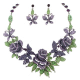 Tuliper Enamel Rose Flower Butterfly Animal Necklace Earrings Austrian Crystal Jewelry Set