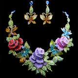 Tuliper Enamel Rose Flower Butterfly Animal Necklace Earrings Austrian Crystal Jewelry Set