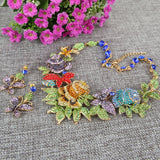 Tuliper Enamel Rose Flower Butterfly Animal Necklace Earrings Austrian Crystal Jewelry Set