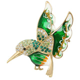 Tuliper Enamel Singing Bird Humming Bird Rhinestone Brooch