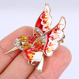 Tuliper Enamel Singing Bird Humming Bird Rhinestone Brooch