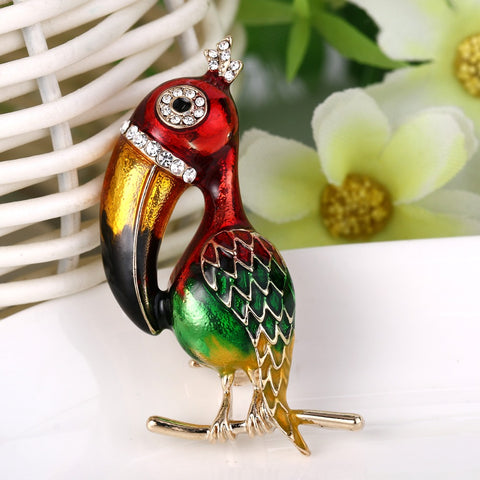 Tuliper Enamel Toucan Toco Bird Animal Austrian Crystal Rhinestone Brooch