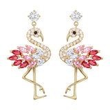 Tuliper Flamingo Animal Dangle Earrings Copper Cubic Zircon Pierced Earrings