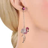 Tuliper Flamingo Bird Dangle Earrings Austrian Crystal Pink  Gold Tone Plated Earrings