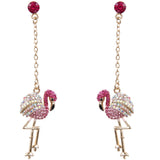 Tuliper Flamingo Bird Dangle Earrings Austrian Crystal Pink  Gold Tone Plated Earrings