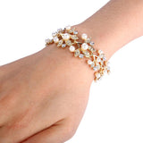 Tuliper Flower Leaf Bridal Bracelet Alloy Pearl Tennis Bracelet