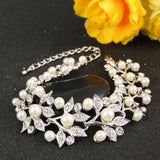 Tuliper Flower Leaf Bridal Bracelet Alloy Pearl Tennis Bracelet