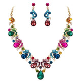 Tuliper Geometric Teardrop Bridal Austrian Crystal Rhinestone Wedding Necklace Earrings Set