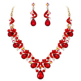 Tuliper Geometric Teardrop Bridal Austrian Crystal Rhinestone Wedding Necklace Earrings Set