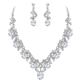 Tuliper Geometric Teardrop Bridal Austrian Crystal Rhinestone Wedding Necklace Earrings Set