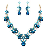 Tuliper Geometric Teardrop Bridal Austrian Crystal Rhinestone Wedding Necklace Earrings Set