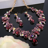 Tuliper Geometric Teardrop Bridal Austrian Crystal Rhinestone Wedding Necklace Earrings Set