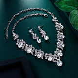 Tuliper Geometric Teardrop Bridal Austrian Crystal Rhinestone Wedding Necklace Earrings Set