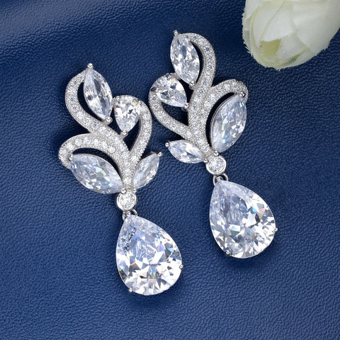 Tuliper Gorgeous 925 Sterling Silver Teardrop Bridal Earrings Clear Cubic Zircon Wedding Earrings