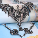 Tuliper Halloween Skull Skeleton Bat Jewelry Austrian Crystal Necklace Earrings Set