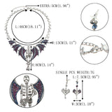 Tuliper Halloween Skull Skeleton Bat Jewelry Austrian Crystal Necklace Earrings Set