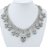 Tuliper Halloween Skull Skeleton Bone Choker Necklace Austrian Crystal Rhinestone Necklace