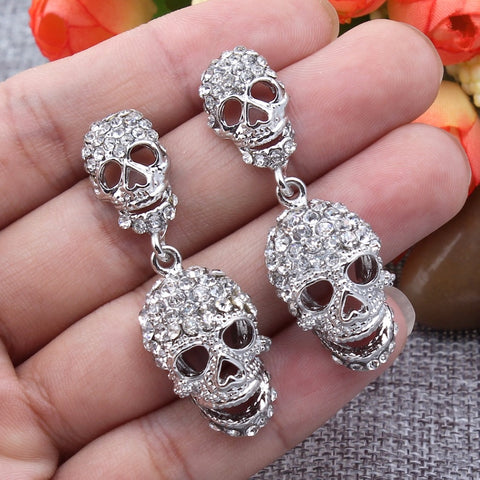 Tuliper Halloween Skull Skeleton Earrings Austrian Crystal Dangle Earrings