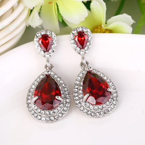 Tuliper Halo Teardrop Bridal Earrings Cubic Zircon Rhinestone Earrings